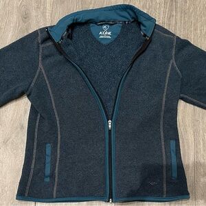 KUHL Women's SZ L Stella Alpaca Fleece Jacket Full Zip Thumbholes Blue Pockets